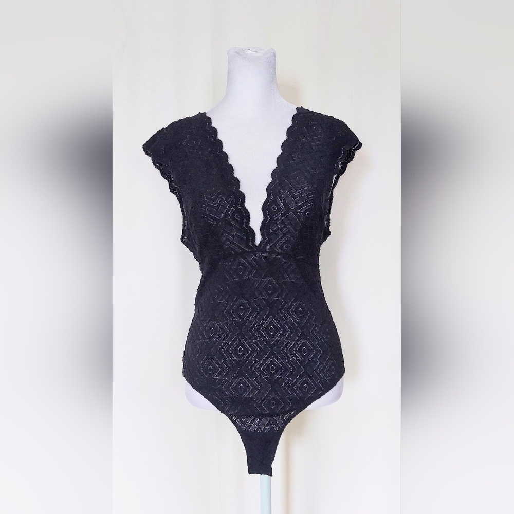 Free People Intimately FP Everyday Okay Thong Bodysuit Black Size Medium